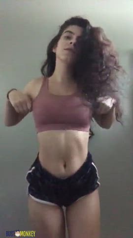 boobs busty curly hair flashing perky tease teen tits titty drop gif