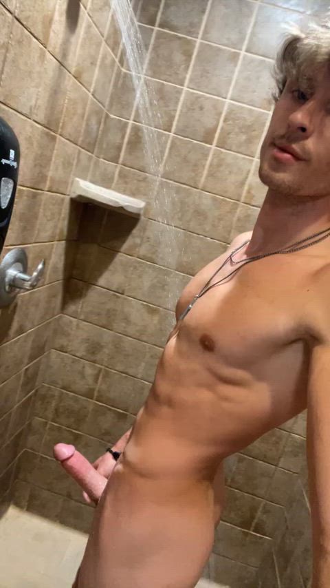 abs big dick cock gay gym masturbating muscles onlyfans public shower exposed-in-public