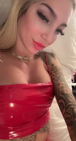blonde latex lips onlyfans skirt tits gif