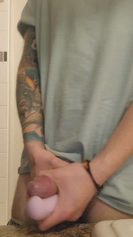 cock cum cumshot gay male masturbation masturbating sex toy solo tattoo vibrator