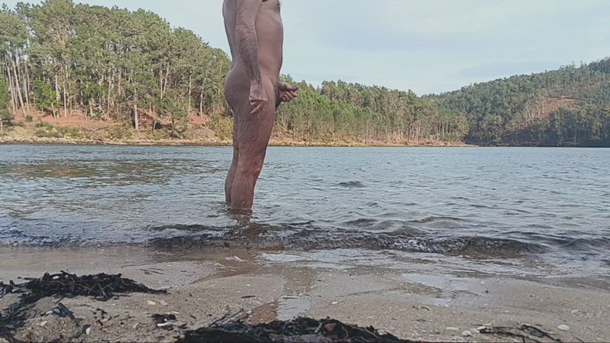 beach erection male masturbation masturbating nudist outdoor wet gif