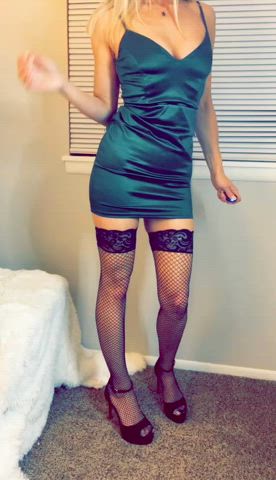 dress fishnet heels milf pussy femdom gif