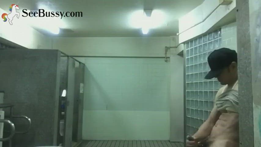 bathroom big dick cock gay homemade jerk off public watching gif