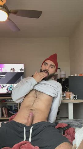 cock hairy jerk off licking masturbating penis gif