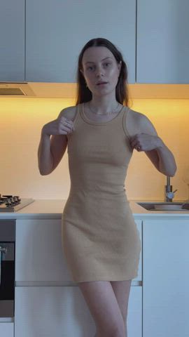 brunette dress pokies gif