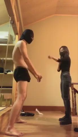 Chinese Mistresses Triple Tag Team Ballbusting!