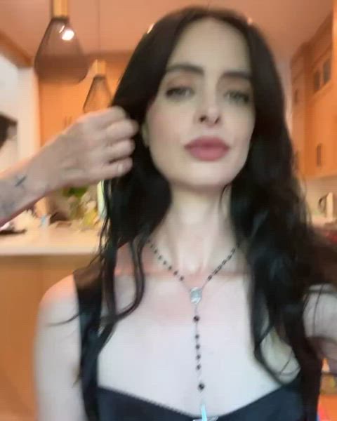 brunette hair pulling krysten ritter gif