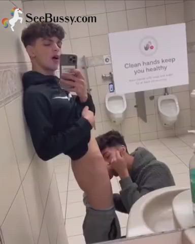 bathroom big dick blowjob cock gay homemade public gif