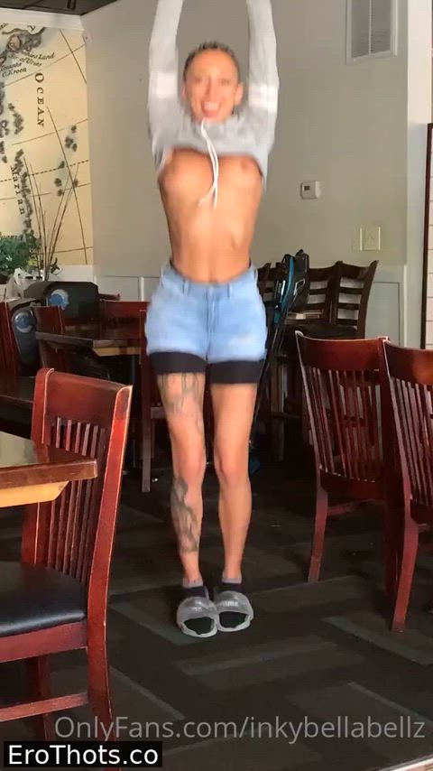 flashing small tits smile tank top gif