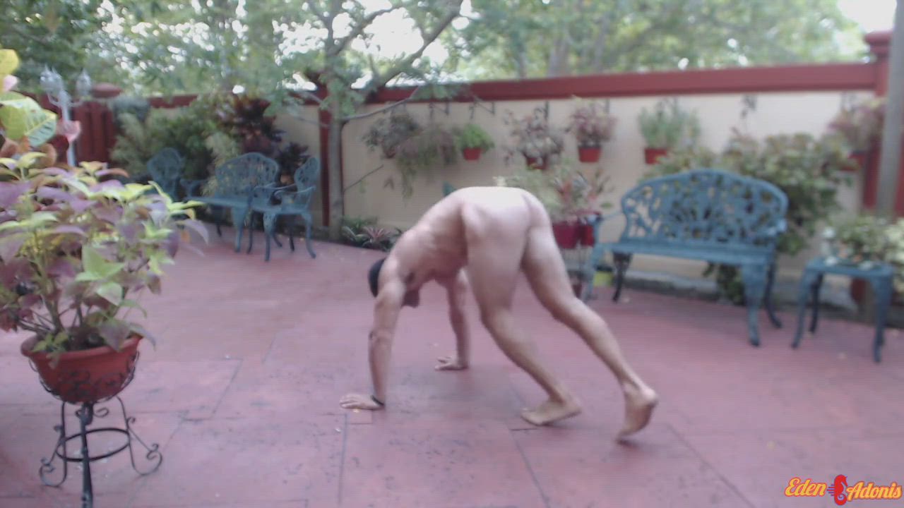 Sexy Guy Practicing Outdoor Handstand Naked