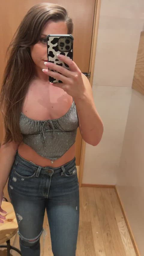 brunette fitting room petite gif