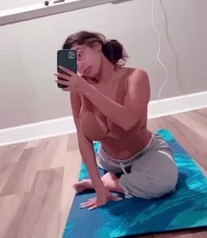 busty mirror yoga gif
