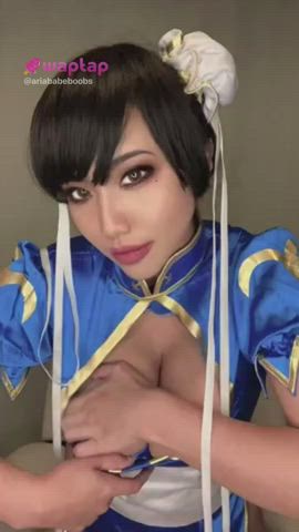 alt asian big tits boobs busty cosplay costume perky tiktok gif