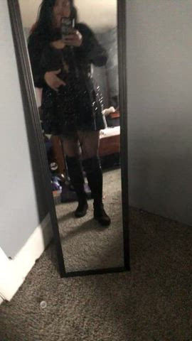 Do you like my outfit I wore out to the bar? Guess what I have on underneath