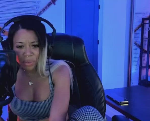 big tits boobs cleavage ebony lips nerd pierced thick gif