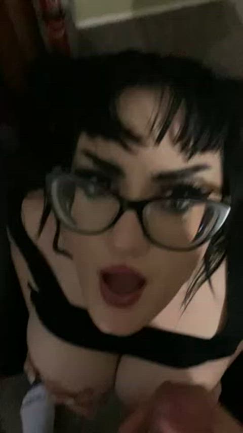 amateur big dick blowjob cumshot facial glasses goth gif