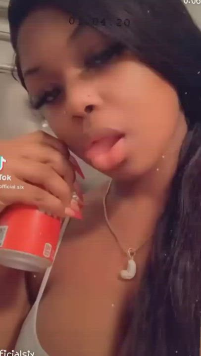 Cumshot Ebony Tongue Fetish gif