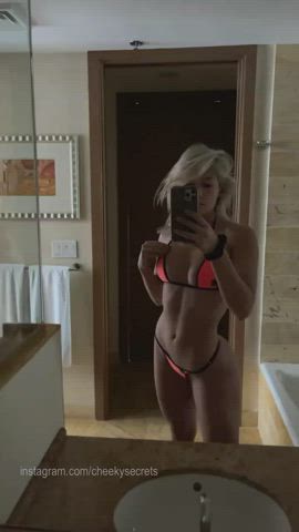 abs bathroom bikini blonde mirror petite pretty selfie gif