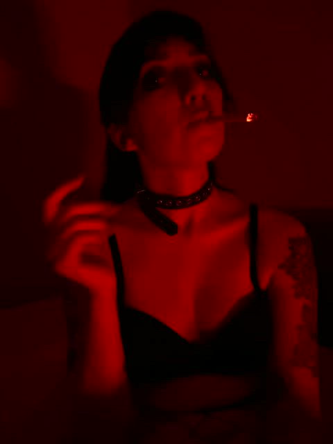 brunette choker collar collared sexy smoking gif