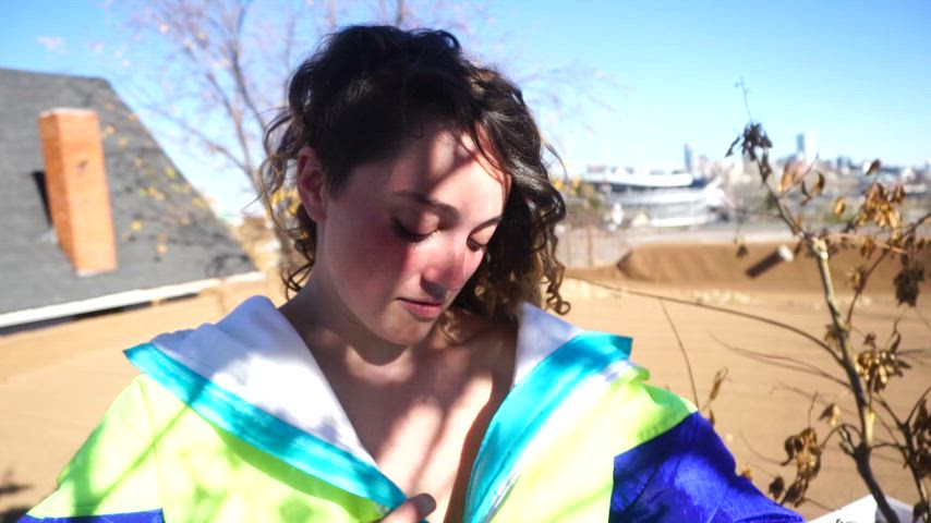brunette curly hair natural tits gif