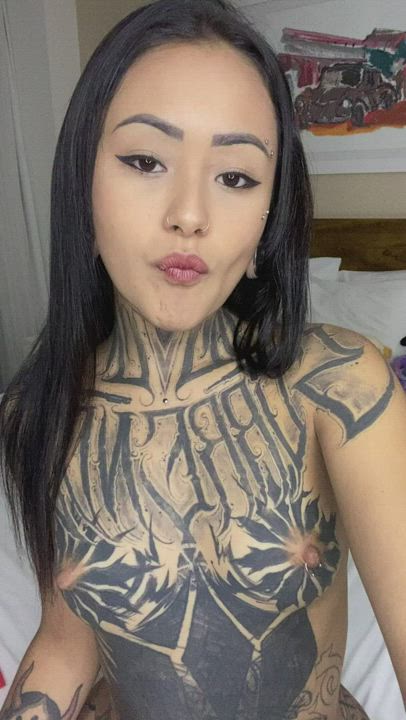 Asian Nipple Piercing Nude Tattoo Teen gif