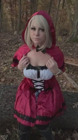 blonde costume public tits milf gif