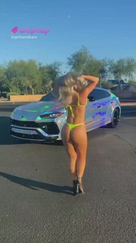 big tits bikini blonde busty car model gif