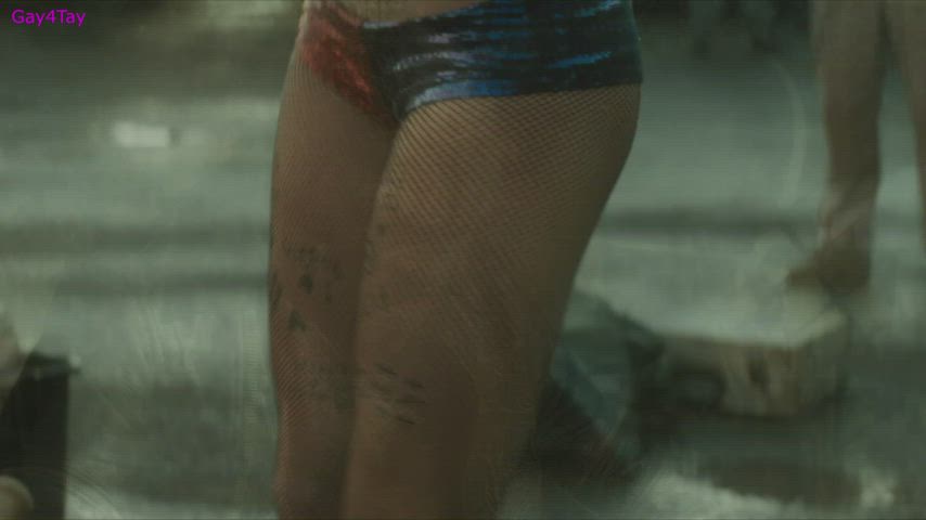 celebrity fishnet harley quinn margot robbie nylons stripping striptease gif