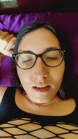 Amateur Choking Glasses Lingerie Nerd Orgasm gif