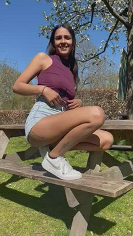 Flashing on a picnic table [GIF]