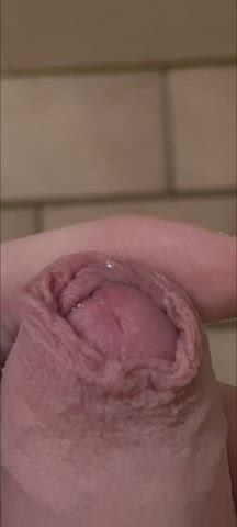 close up of my uncut cock pissing