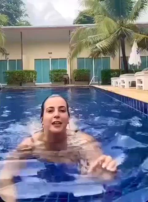 big tits bikini nipslip swimming pool tits gif