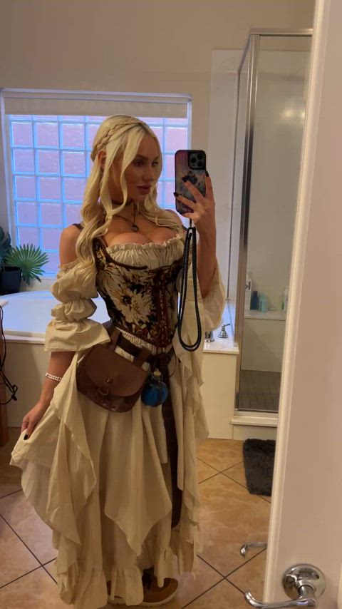 big tits blonde cleavage cosplay fake tits huge tits roleplay goddess tongue piercing