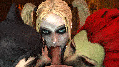 3d blonde blowjob catsuit darkwetdreemz double blowjob harley quinn triple penetration