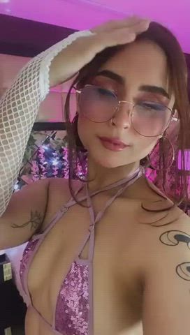 ass cute girlfriend glasses lingerie petite small tits tattoo gif