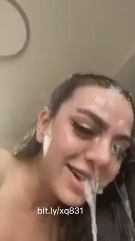 blowjob cum cum in mouth cum on tits cum swallow cumshot gif