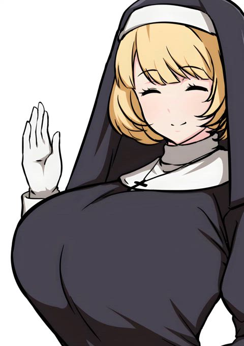 animation anime big tits blonde cute hentai huge dildo masturbating nun rule34 rule-34