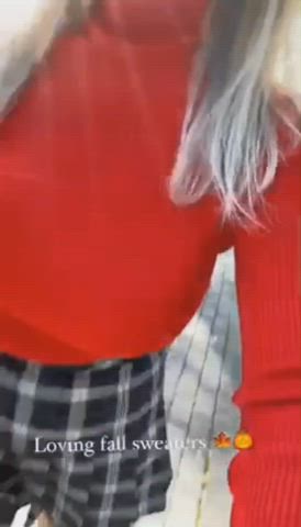 amateur big tits blonde clothed huge tits jiggling skirt teen tiktok gif