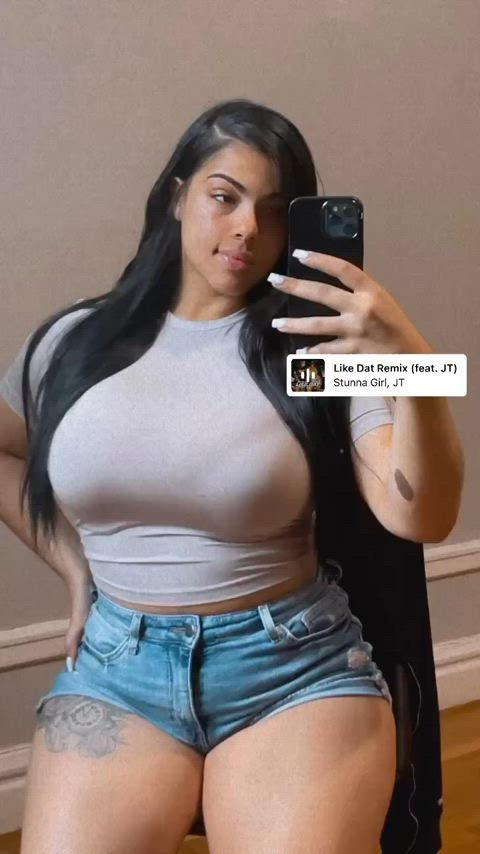babe big tits brunette busty curvy huge tits latina model natural tits thick gif