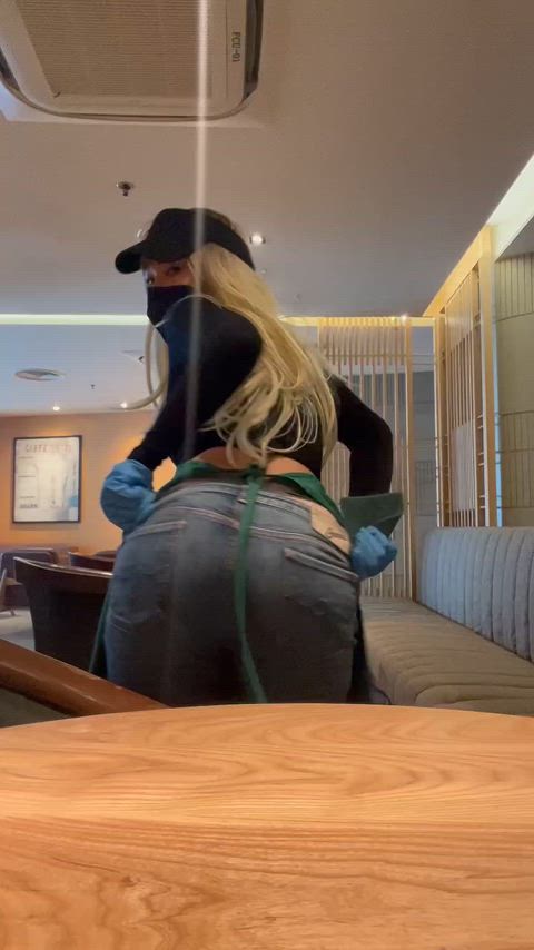 ass assholebehindthong coworker public thong work worker gif