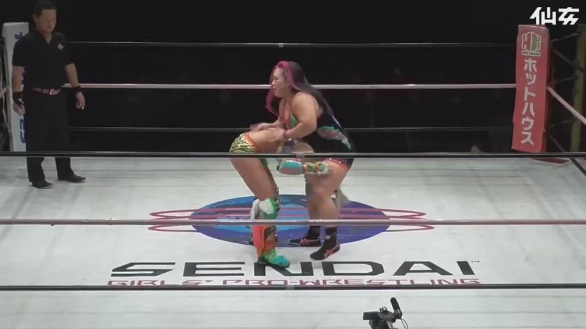 Unagi Sayaka powerbombed then screams in pain as she taps