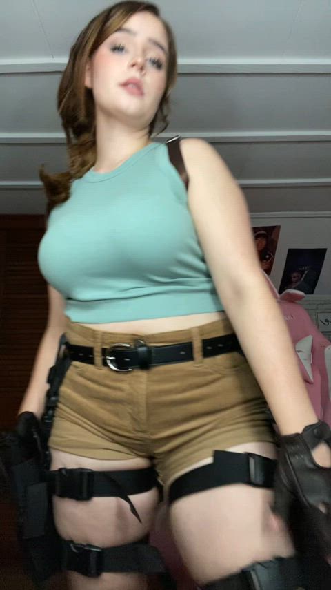 big ass big tits cosplay costume curvy hourglass lara croft natural tits thick gif