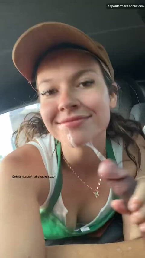 blowjob car deepthroat selfie smile gif