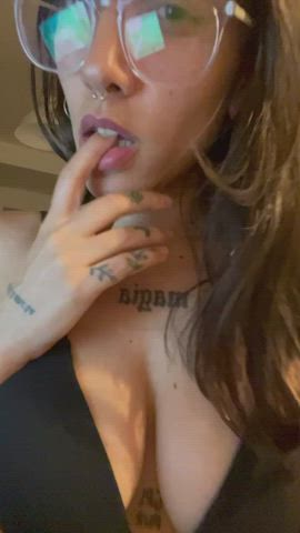 babe glasses tits gif