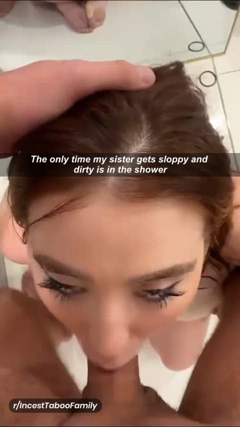 blowjob brother caption deepthroat family shower sister sloppy taboo gif