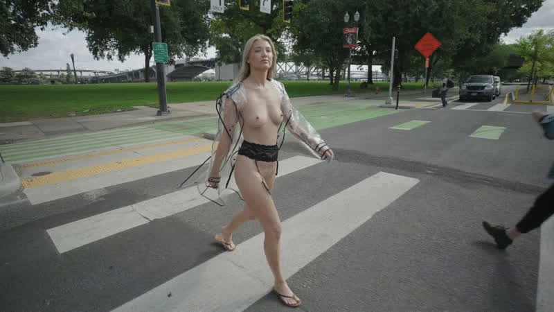 braless flashing model public gif