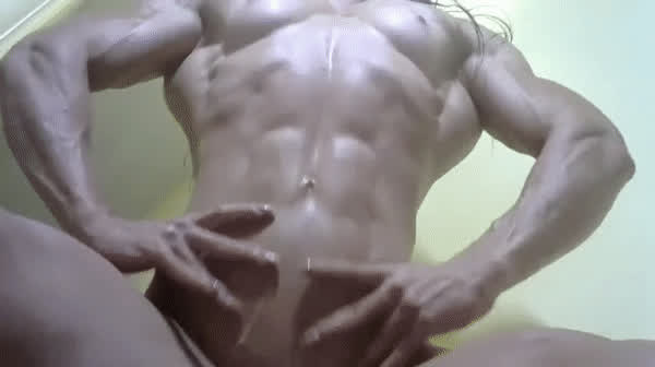 brunette close up flexible muscles muscular girl nude oiled ukrainian webcam gif