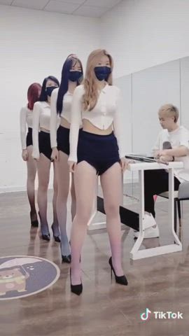 group high heels pantyhose sensual shorts teasing teens thighs twerking gif