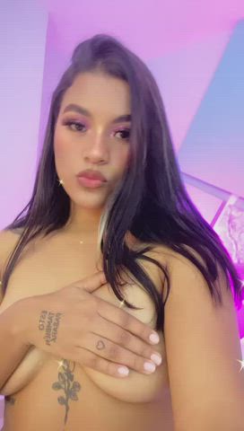 cute latina lingerie natural tits solo tits gif