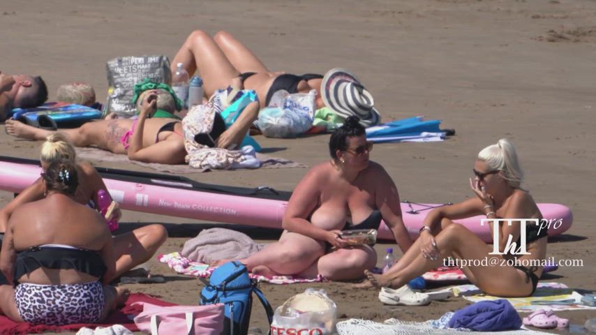 bbw beach big tits candid chubby mature voyeur gif